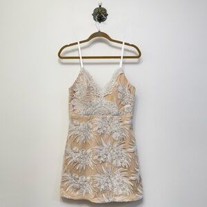 Lulus Charming You White Nude Floral Embroidered Mini Dress Women's Size Med